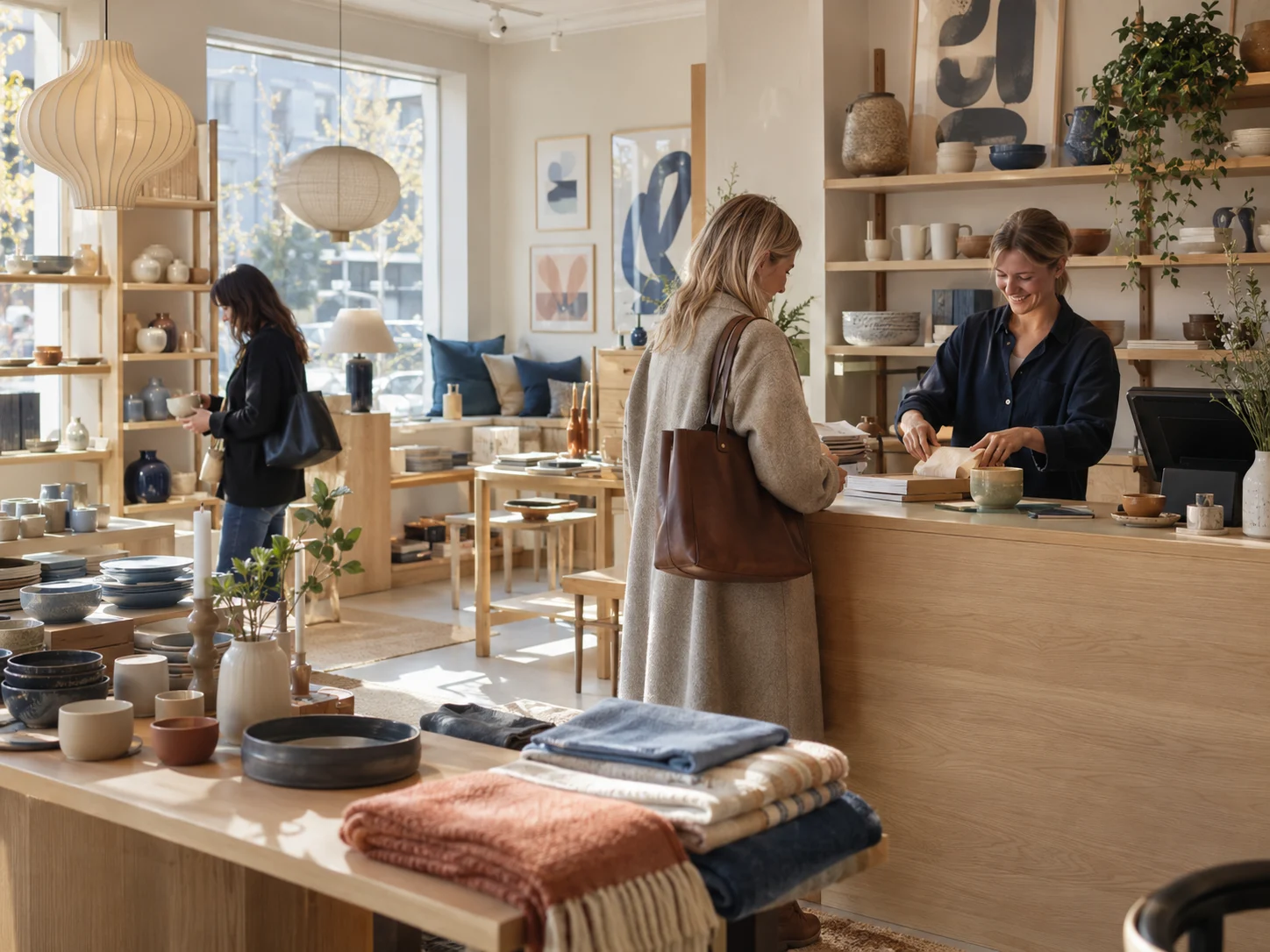 Lys skandinavisk designbutik med personlig betjening og kunder